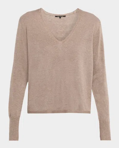 Kobi Halperin Vinny V-neck Shimmer Knit Sweater In Brown
