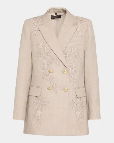Kobi Halperin Violet Floral-embroidered Wool Jacket In Oat