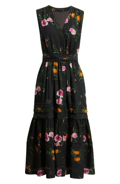 Kobi Halperin Violet Tiered Floral-print Midi Dress In Black