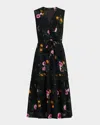 Kobi Halperin Violet Tiered Floral-print Midi Dress In Black