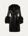 Kobi Halperin Viv Crinkled Shearling-trim Coat In Black
