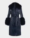 Kobi Halperin Viv Crinkled Shearling-trim Coat In Blue
