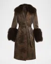 Kobi Halperin Viv Crinkled Shearling-trim Coat In Brown