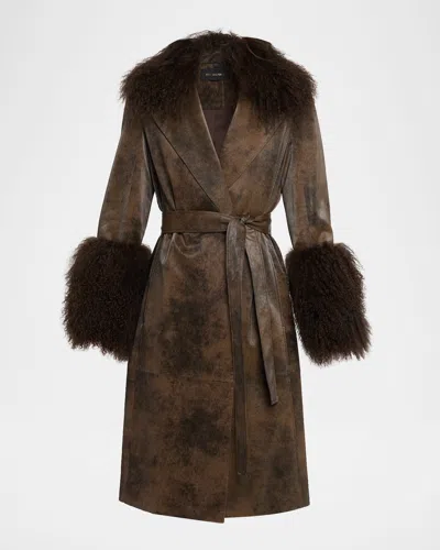 KOBI HALPERIN VIV CRINKLED SHEARLING-TRIM COAT