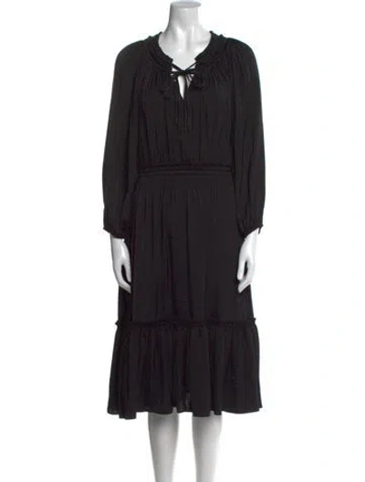 Pre-owned Kobi Halperin V-neck Midi Length Dress In Black
