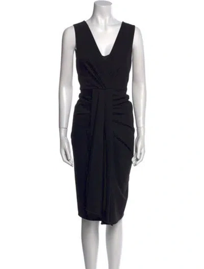 Pre-owned Kobi Halperin V-neck Midi Length Dress In Black
