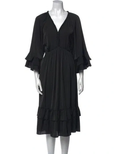 Pre-owned Kobi Halperin V-neck Midi Length Dress In Black