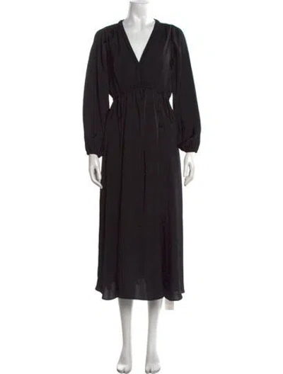 Pre-owned Kobi Halperin V-neck Midi Length Dress In Black
