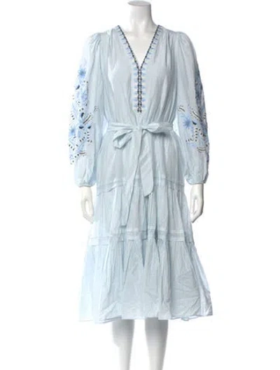 Pre-owned Kobi Halperin V-neck Midi Length Dress In Blue