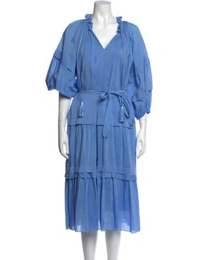 Pre-owned Kobi Halperin V-neck Midi Length Dress In Blue