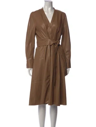 Pre-owned Kobi Halperin V-neck Midi Length Dress In Brown