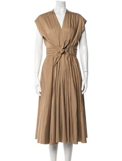 Pre-owned Kobi Halperin V-neck Midi Length Dress In Brown