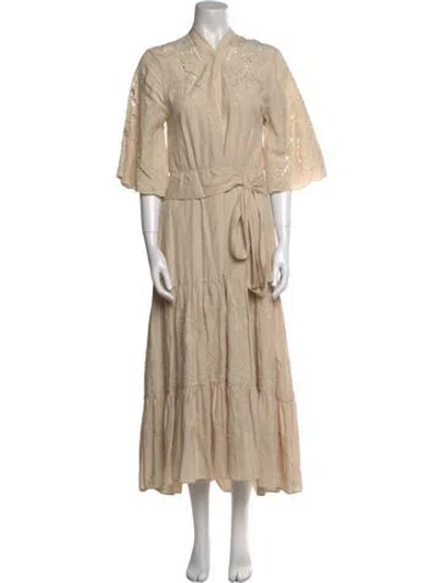 Pre-owned Kobi Halperin V-neck Midi Length Dress In Neutral