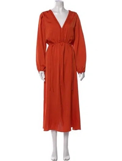 Pre-owned Kobi Halperin V-neck Midi Length Dress In Orange