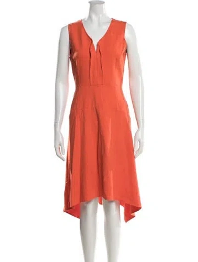 Pre-owned Kobi Halperin V-neck Midi Length Dress In Orange