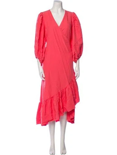 Pre-owned Kobi Halperin V-neck Midi Length Dress In Pink