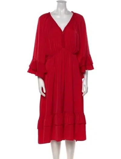 Pre-owned Kobi Halperin V-neck Midi Length Dress In Red