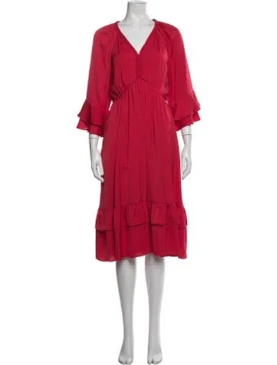 Pre-owned Kobi Halperin V-neck Midi Length Dress In Red