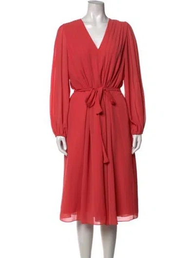 Pre-owned Kobi Halperin V-neck Midi Length Dress In Red