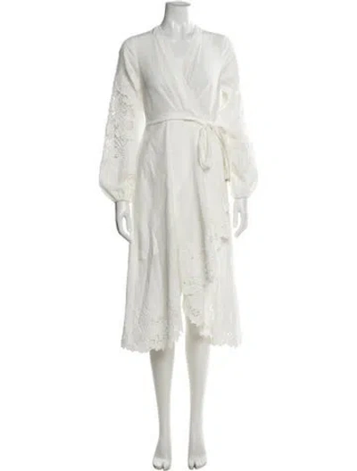 Pre-owned Kobi Halperin V-neck Midi Length Dress In White