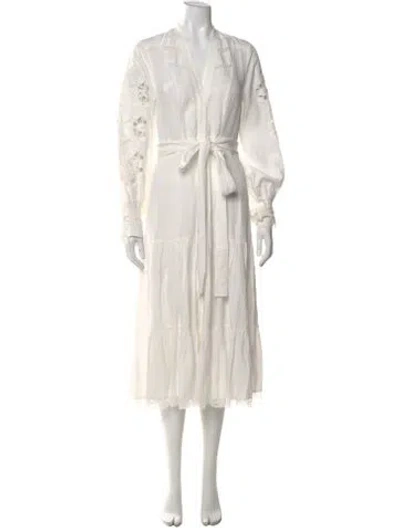 Pre-owned Kobi Halperin V-neck Midi Length Dress In White