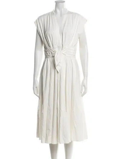 Pre-owned Kobi Halperin V-neck Midi Length Dress In White