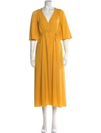 Pre-owned Kobi Halperin V-neck Midi Length Dress In Yellow