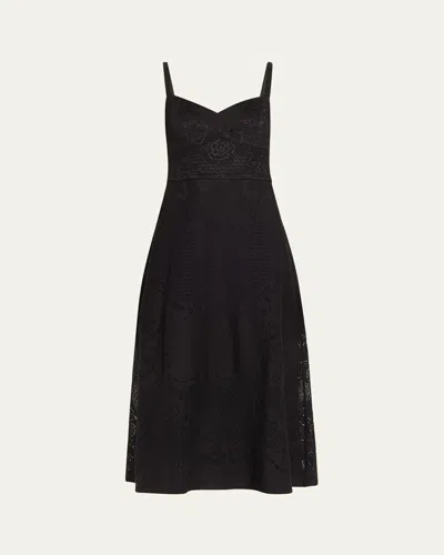 Kobi Halperin Willow Floral Lace Sweetheart Midi Dress In Black