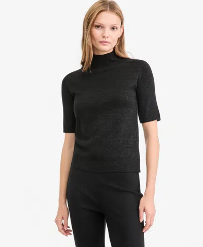 Kobi Halperin Women's Aiden Mock-neck Short-sleeve Lightweight Wool-blend Sweater In Black