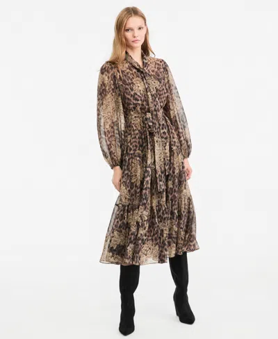Kobi Halperin Women's Ariana Long-sleeve Tiered Midi Chiffon Dress In Multi