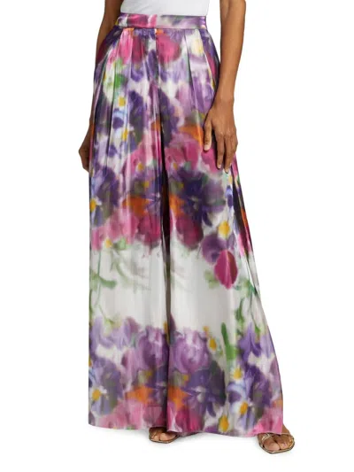 Kobi Halperin Women's Atiya Floral Satin Wide-leg Pants In Purple