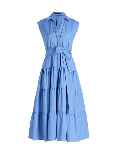 Kobi Halperin Women's Bea Cotton-poplin Tiered Self-belt Midi-dress In Blue