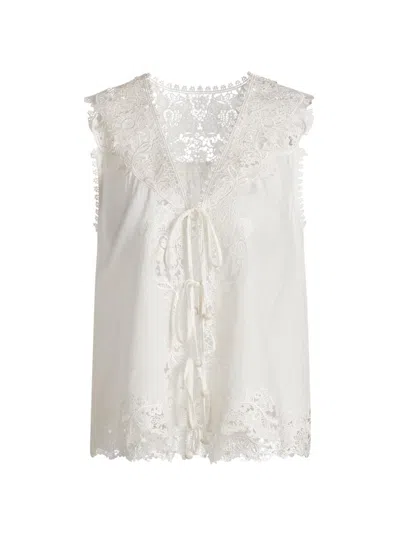 Kobi Halperin Women's Bianca Lace-trim Sleeveless Linen-blend Blouse In White