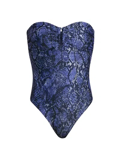 Kobi Halperin Women's Brenna Snake-printed Strapless Swimsuit In Blue
