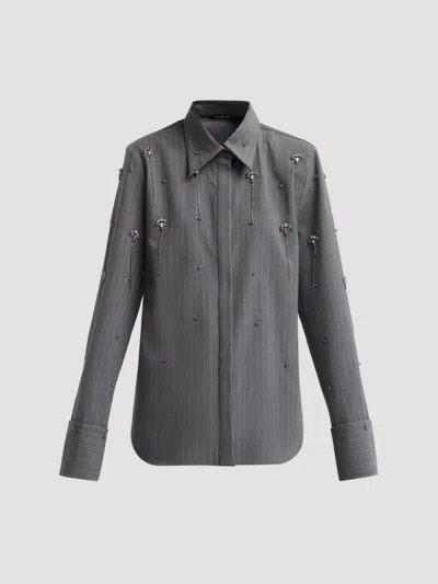 Kobi Halperin Bridget Embellished Pinstripe Shirt In Gray