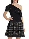 Kobi Halperin Women's Brooklyn Embroidered One-shoulder Minidress In Black