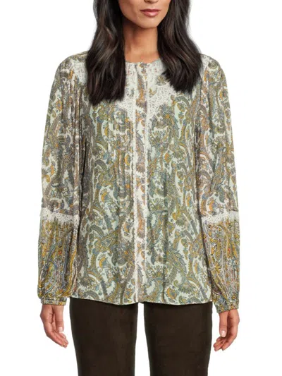 Kobi Halperin Women's Chrissy Paisley Lace Pintuck Blouse In Ivory Multi
