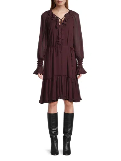 Kobi Halperin Women's Collin Long-sleeve Ruffle Midi Shift Dress In Beet