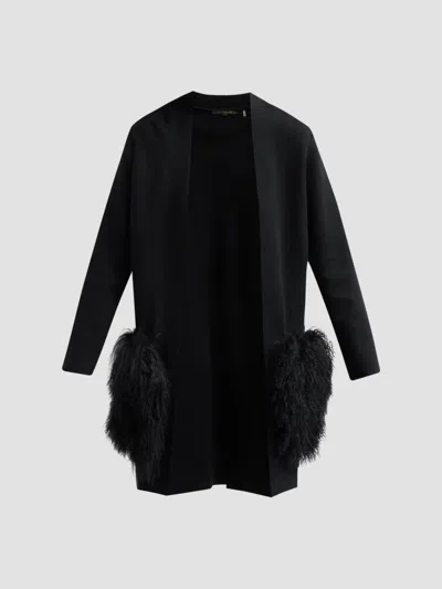 Kobi Halperin Women's Cori Shearling-trim Wool-blend Cardigan In Black