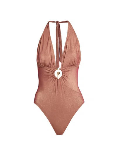 Kobi Halperin Women's Devin Metallic Hardware One-piece Swimsuit In Brown