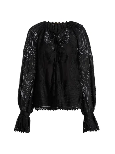 Kobi Halperin Women's Florence Embroidered Sheer Blouse In Black
