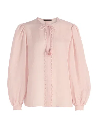 Kobi Halperin Women's Harlow Linen-blend Tieneck Blouse In Pink