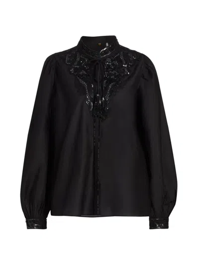 Kobi Halperin Women's Harper Sequined Lace Blouse In Black