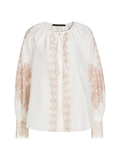 Kobi Halperin Women's Hope Lace Print Cotton-silk Blouse In White