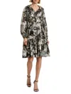 Kobi Halperin Jenson Metallic Ruffle Long Sleeve Silk Dress In Gray