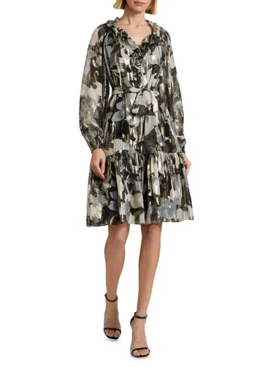 KOBI HALPERIN WOMEN'S JENSON METALLIC FLORAL KNEE-LENGTH DRESS