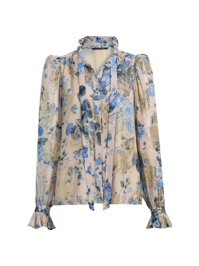 Kobi Halperin Josie Metallic Floral Ruffle Button-up Shirt In Multi