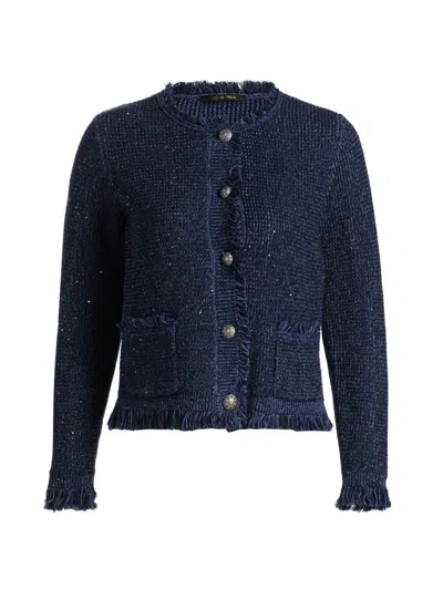 Kobi Halperin Women's Kailey Metallic-knit Frayed Linen-blend Cardigan In Blue