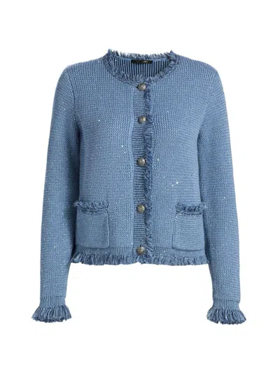 Kobi Halperin Kailey Sequin Fringe Cardigan In Blue