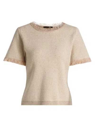 Kobi Halperin Women's Kate Fray-trim Short-sleeve Linen-blend Sweater In Brown